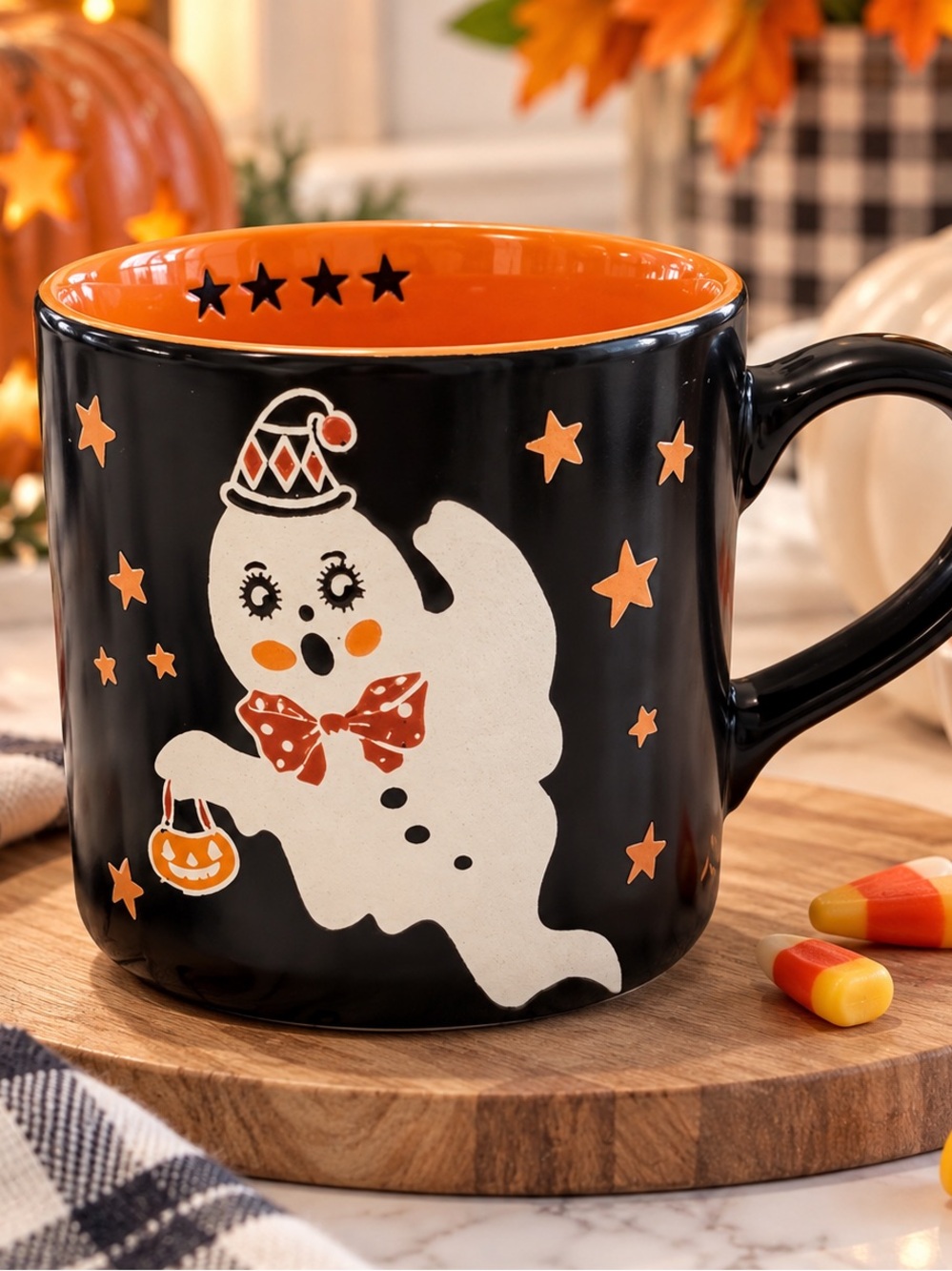 NEW Eli & Ana Flying Ghost Trick or Treater 18oz Vintage Style Halloween Mug